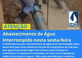 ABASTECIMENTO DE ÁGUA SERÁ INTERROMPIDO NESTA SEXTA-FEIRA, DIA 04/10/2024.