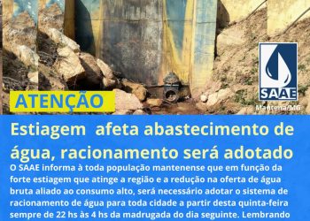 ESTIAGEM AFETA ABASTECIMENTO DE ÁGUA, RACIONAMENTO SERÁ ADOTADO.