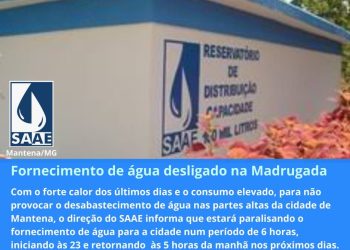 Fornecimento de Água desligado na Madrugada