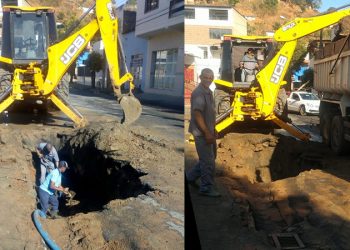 SAAE faz reparo em rede que se rompeu na rua São Francisco